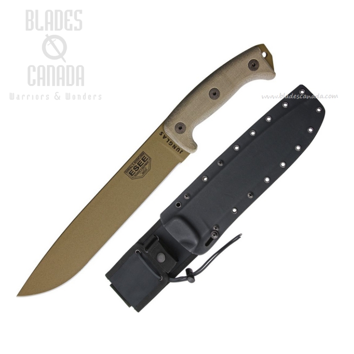 (image for) ESEE Junglas Fixed Blade Knife, 1095 Carbon Dark Earth, Micarta Handle, Kydex Sheath w/MOLLE, JUNGLAS-DE-E